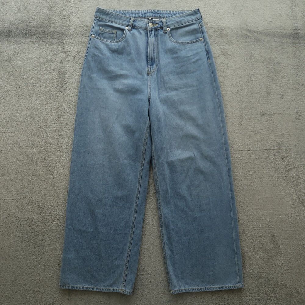 H &M Jeans Women's Size 4 Blue High-Rise Baggy Wide-Leg Cotton Denim 29" Inseam